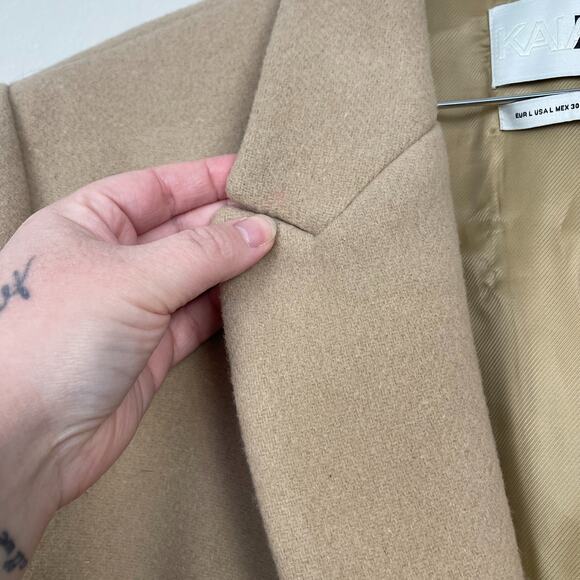 Zara x Kaia Gerber Wool Blend Long Overcoat Camel Large Classic Capsule Timeless - Picture 8 of 16